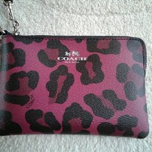 Coach Ocelot Print Corner Zip Wristlet Cranberry